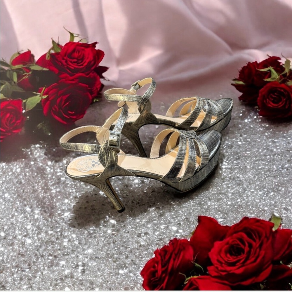 Vince Camuto Shimmering Gold Strappy Heels - Picture 4 of 16